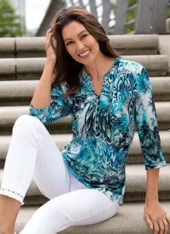 New BADER Shirt-Tunika mit farbbrillantem Druck TÜRKIS-BUNT