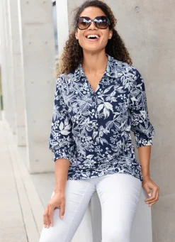 Discount BADER Shirt-Tunika mit Floral-Druck MARINE-ECRU
