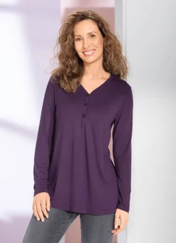 BADER Shirt-Tunika mit kurzer Knopfleiste AUBERGINE