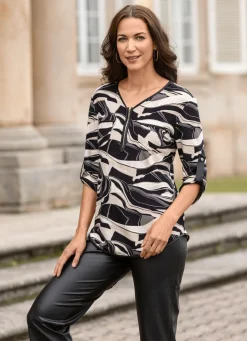 Online BADER Shirt-Tunika mit Lederimitat-Besatz SCHWARZ-SAND-CREMEWEISS