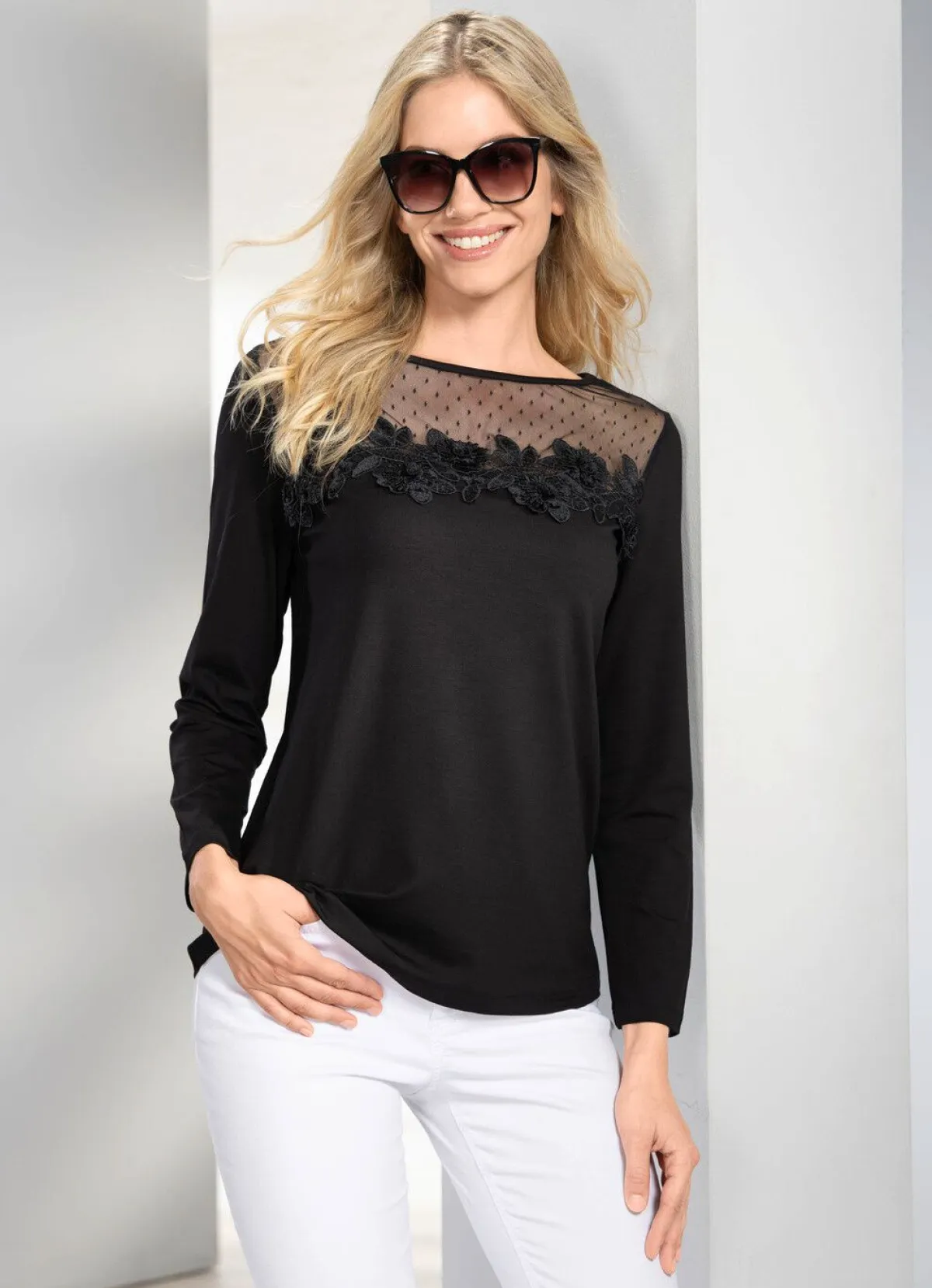 Hot BADER Shirt-Tunika mit Mesh-Einsatz SCHWARZ