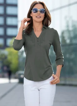 BADER Shirt-Tunika mit Polokragen OLIV