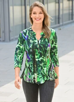 Clearance BADER Shirt-Tunika mit Schlingenknopfleiste OLIV-LILA-BUNT