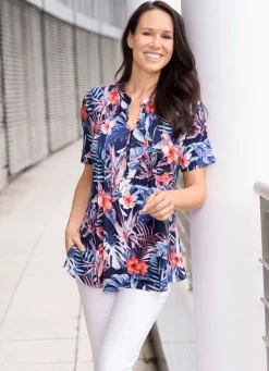 Online BADER Shirt-Tunika mit Stehkragen MARINE-KORALLE-WEISS-BUNT
