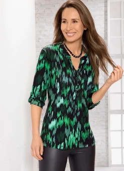 New BADER Shirt-Tunika mit Stehkragen GRÜN-SCHWARZ-BUNT