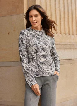 laurakent Shirt-Tunika mit tollem Feder-Dessin ECRU-ANTHRAZIT-VANILLE-BUNT