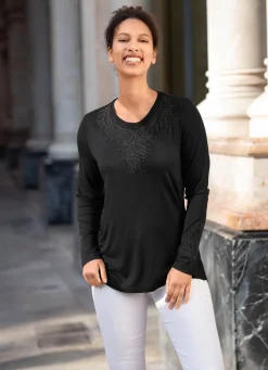 Best BADER Shirt-Tunika mit Ton-in-Ton Stickerei SCHWARZ