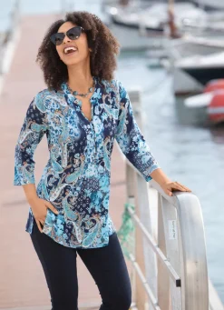 BADER Shirt-Tunika mit Zierknopfleiste TÜRKIS-MARINE-CAMEL-BUNT