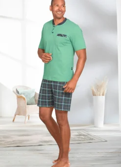 BADER Shorty mit Knopfleiste GRÜN-GRAU