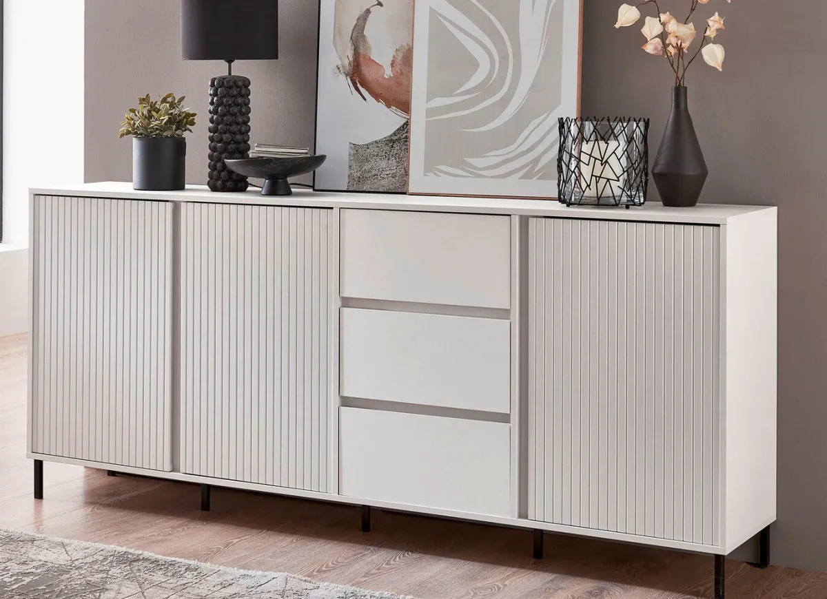 Sale BADER Sideboard mit aufwendiger Rillenfront WEISS