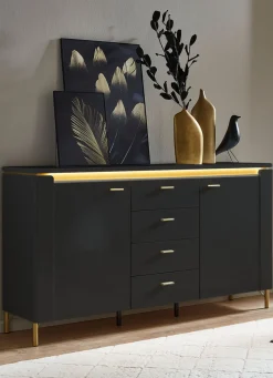BADER Sideboard mit LED-Beleuchtung und Softclose SCHWARZ-GOLD
