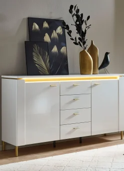 Sale BADER Sideboard mit LED-Beleuchtung und Softclose WEISS-GOLD