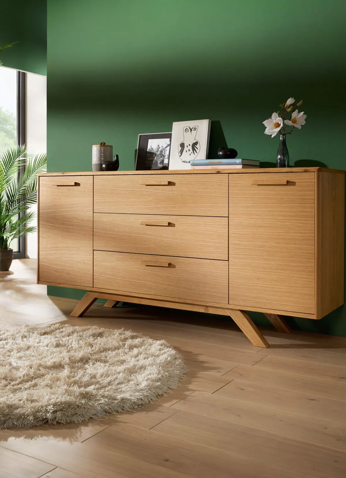 Best BADER Sideboard mit massiven Holzbeinen und Holzgriffen EICHE