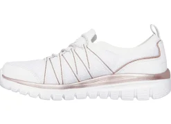 Best Skechers , trendige Damen-Slipper, aus gestricktem Mesh-Material WEISS-ROSÉGOLD