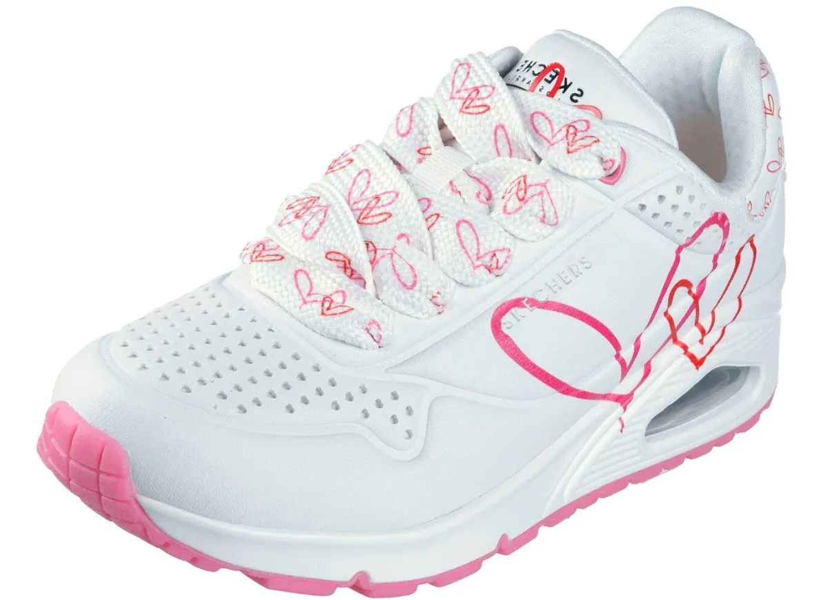 Discount Skechers Schnür-Sneaker mit niedlichen Herzchen bedruckt WEISS-PINK