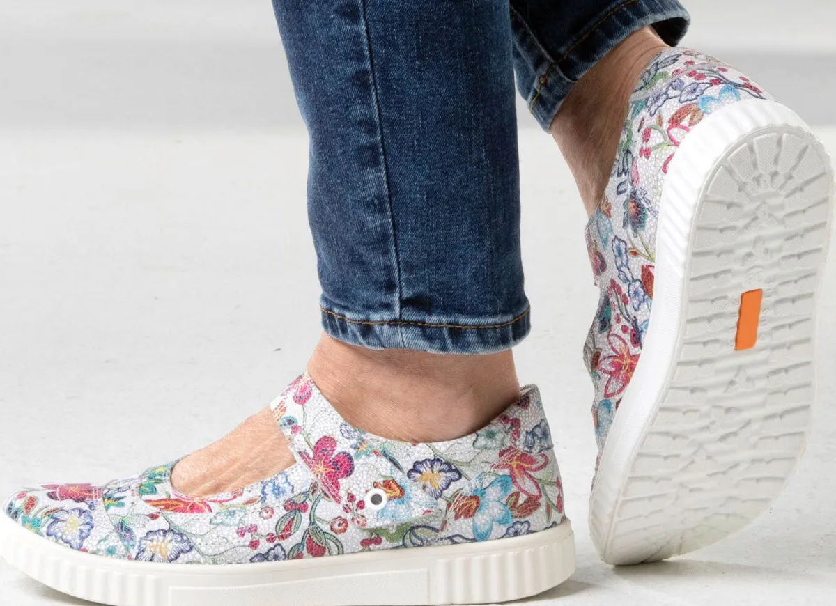 BADER Slipper aus floral bedrucktem Leder ECRU-BUNT