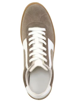 New BADER Sneaker aus Veloursleder mit Nappa-Besätzen und gepolstertem Schaftrand TAUPE