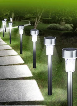 New BADER Solar-Tubelights mit Gehäuse aus Edelstahl, 8er-Set SILBER
