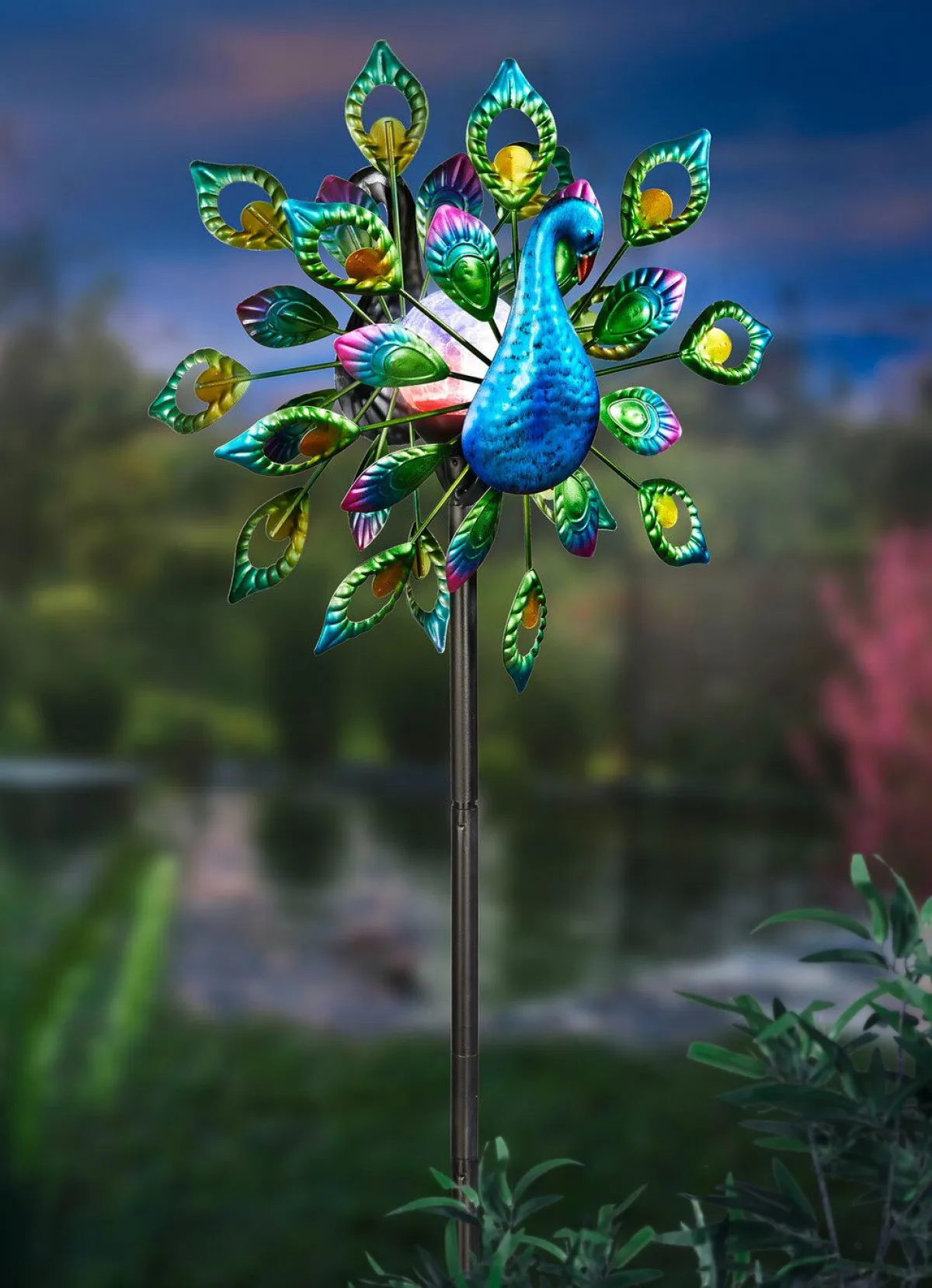 BADER Solar-Windrad Pfau mit Solarkugel in der Mitte BUNT