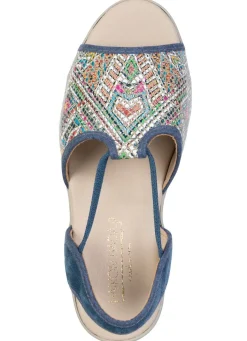 New BADER Sommerliche Damen-Sandalen, Weite G, mit Elastikbändchen BLAU-BUNT
