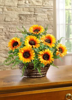 Clearance BADER Sonnenblumen-Gesteck in Weidenkorb GELB-GRÜN