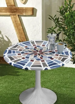 Hot BADER Spann-Tischdecke mit Mosaik-Dessin BLAU