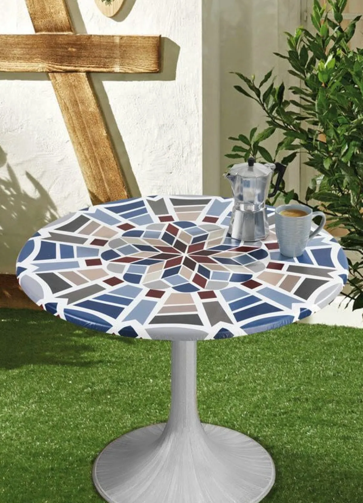 Hot BADER Spann-Tischdecke mit Mosaik-Dessin BLAU