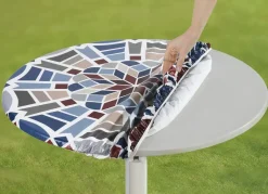 Hot BADER Spann-Tischdecke mit Mosaik-Dessin BLAU