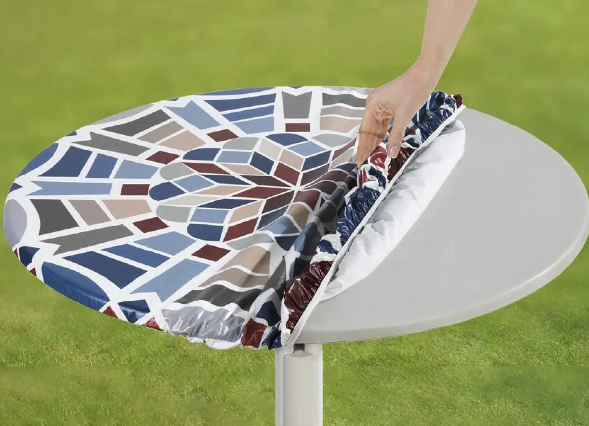 Hot BADER Spann-Tischdecke mit Mosaik-Dessin BLAU