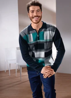 Hot BADER Sportiver Polopullover in 2 Farben MARINE-PETROL-GRAU MELIERT