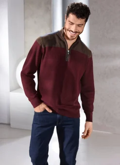 Outlet BADER Stehkragenpullover mit Strukturmix WEINROT-BRAUN MELIERT