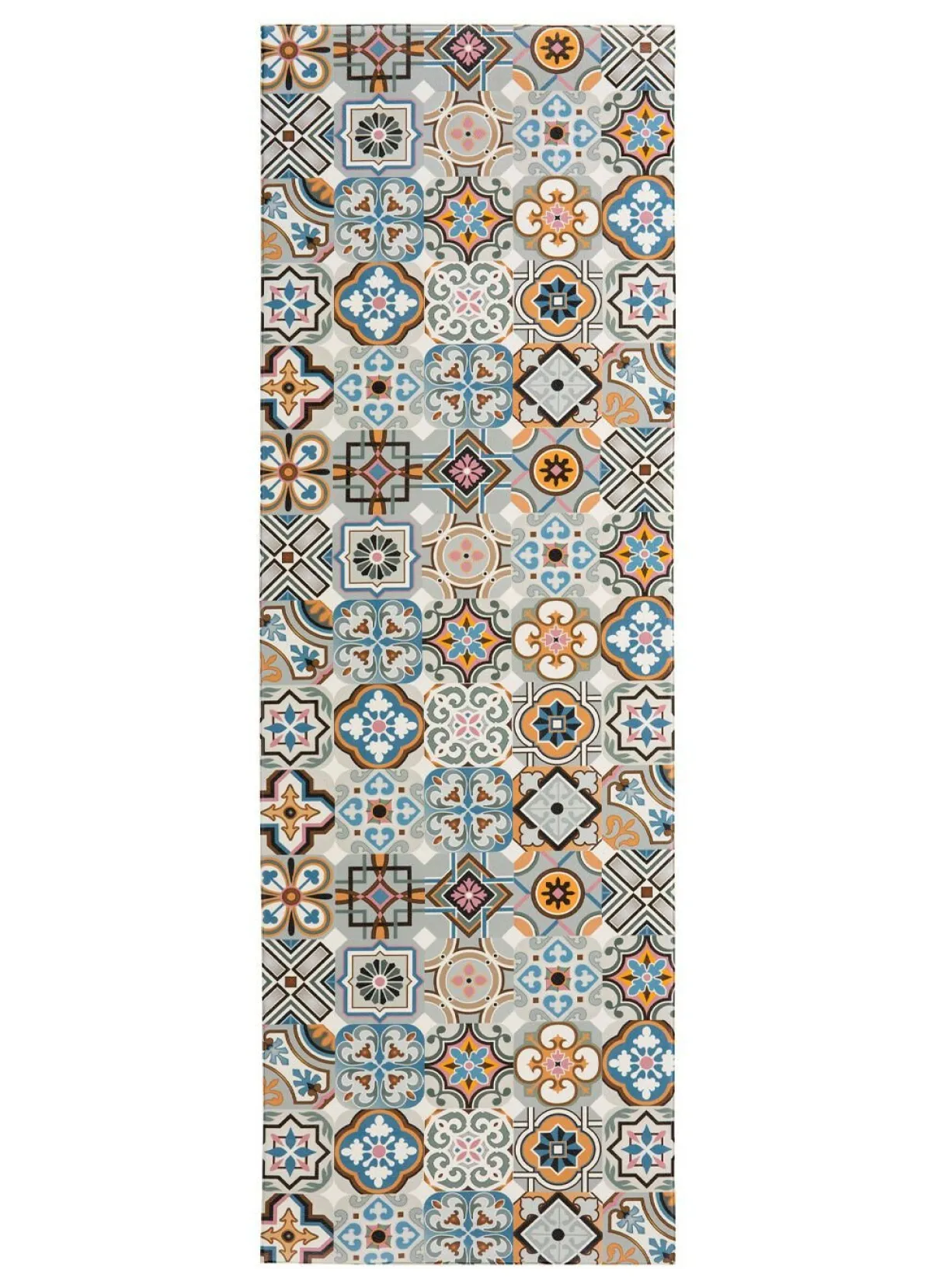 New BADER Strapazierfähiger Küchenläufer und -teppich im Fliesen-Design BLAU-GRAU