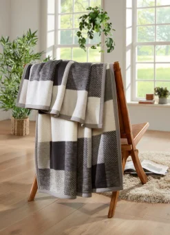 Discount BADER Strapazierfähig Schlafdecke "Cotton Home" GRAU KARIERT