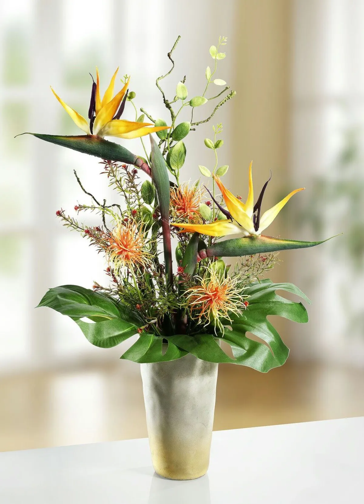 BADER Strelitzien-Gesteck in Vase GRÜN