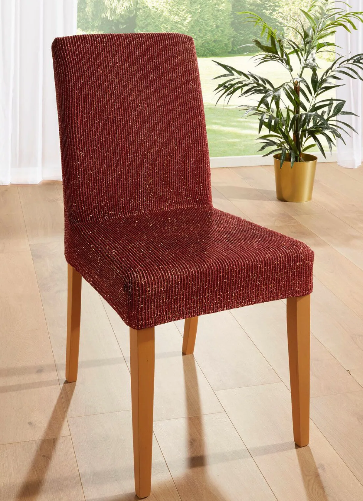 Hot BADER Stretch-Stuhlbezug mit Glanzgarn BORDEAUX