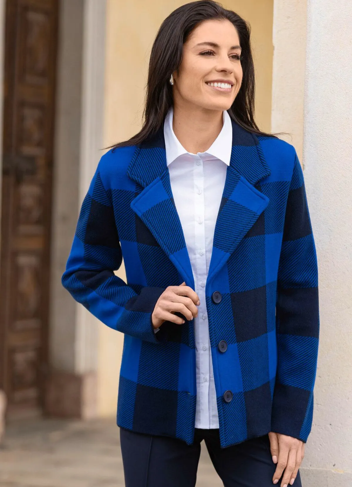 Hot BADER Strickblazer in grafischem Jacquardmuster ROYALBLAU-MARINE