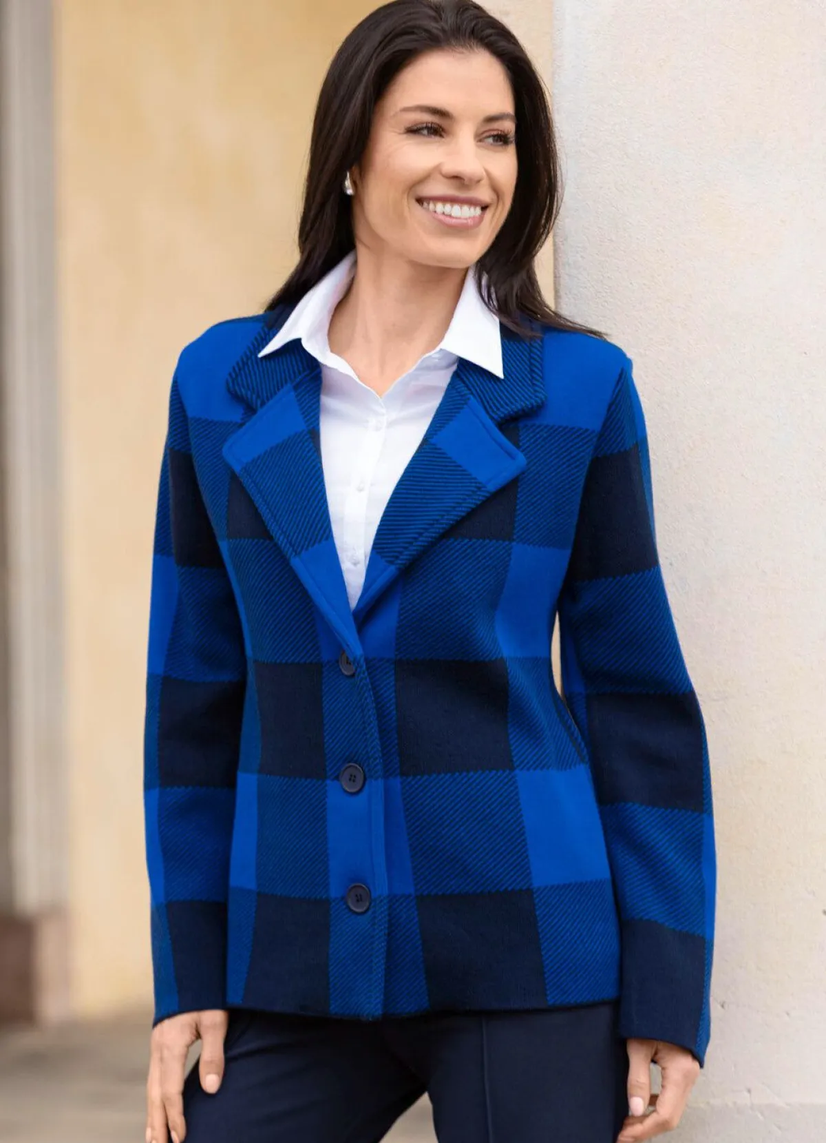 Hot BADER Strickblazer in grafischem Jacquardmuster ROYALBLAU-MARINE