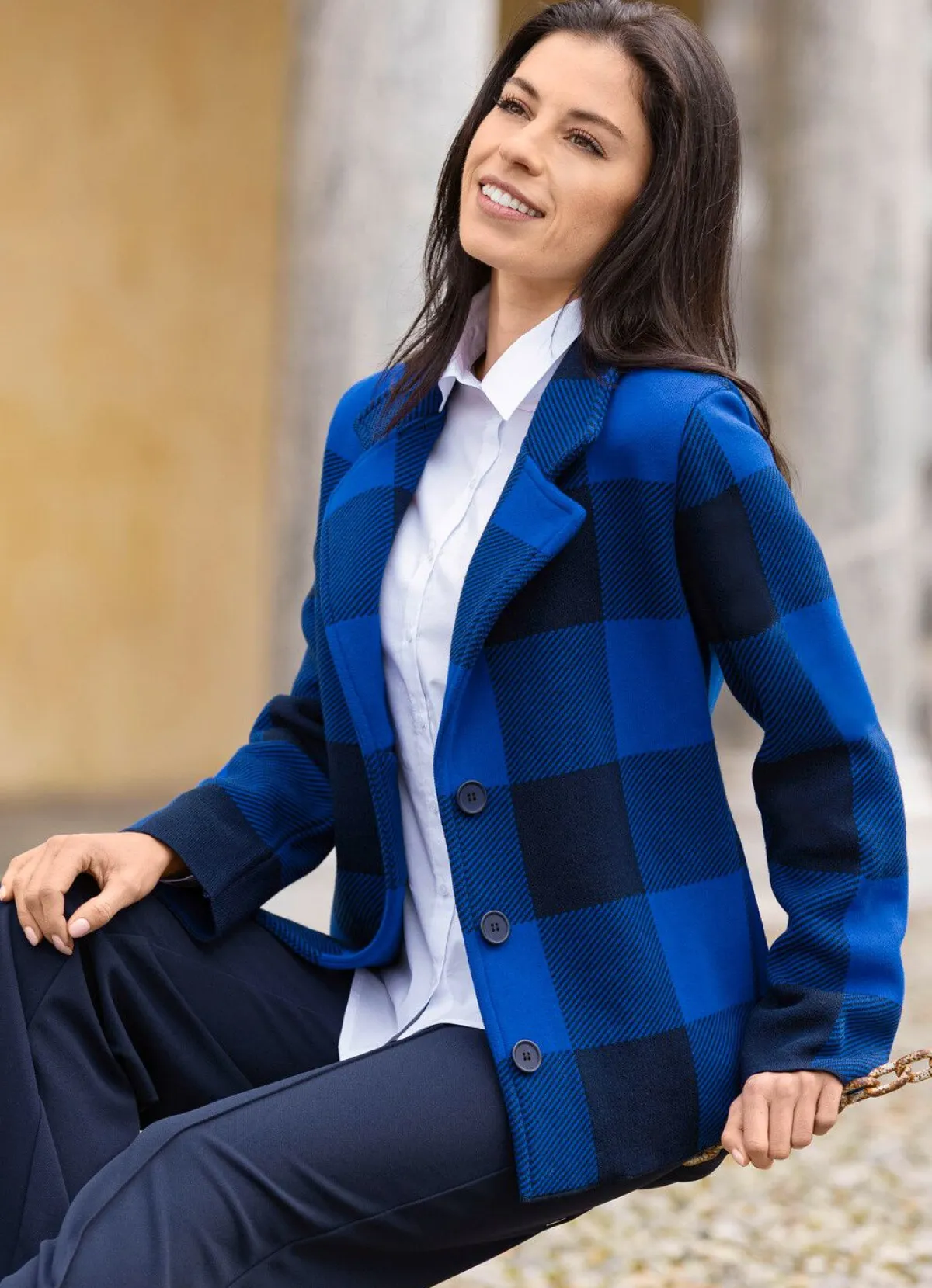 Hot BADER Strickblazer in grafischem Jacquardmuster ROYALBLAU-MARINE