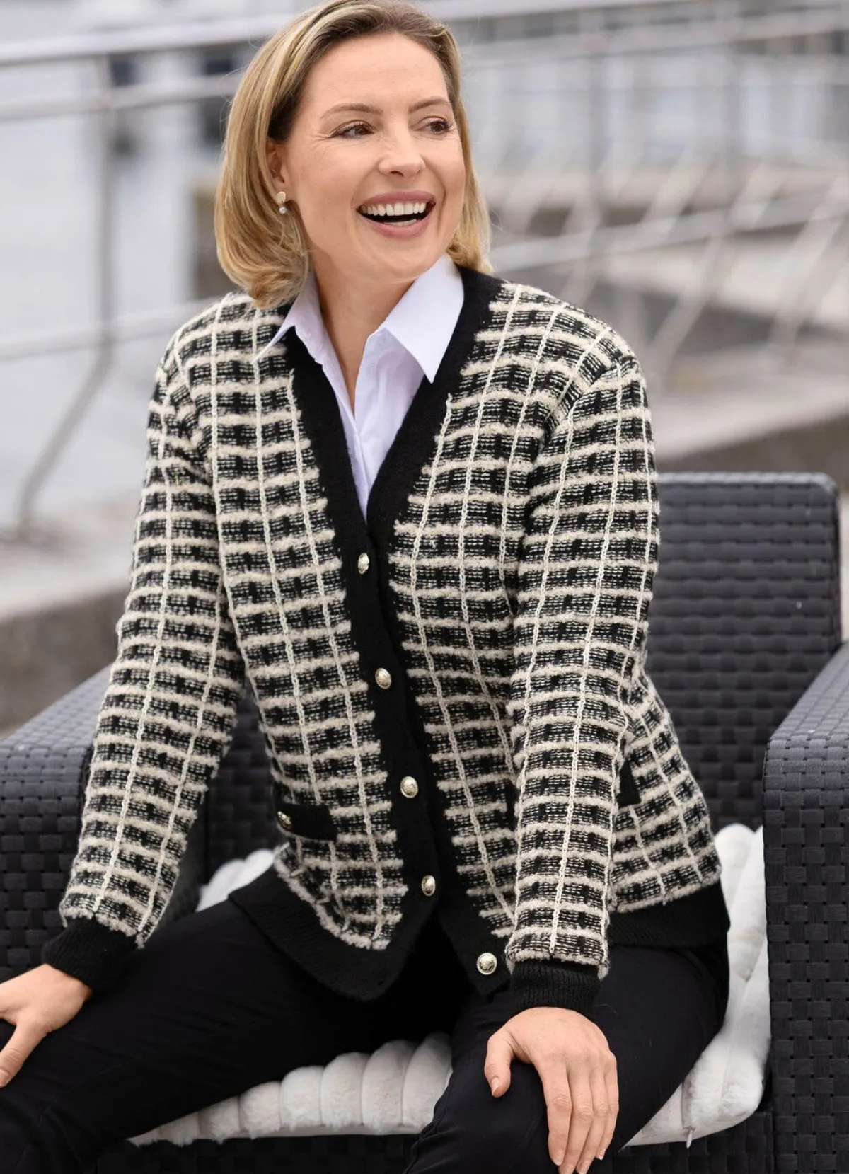 Discount BADER Strickjacke aus hochwertigem Effektgarn SCHWARZ-ECRU