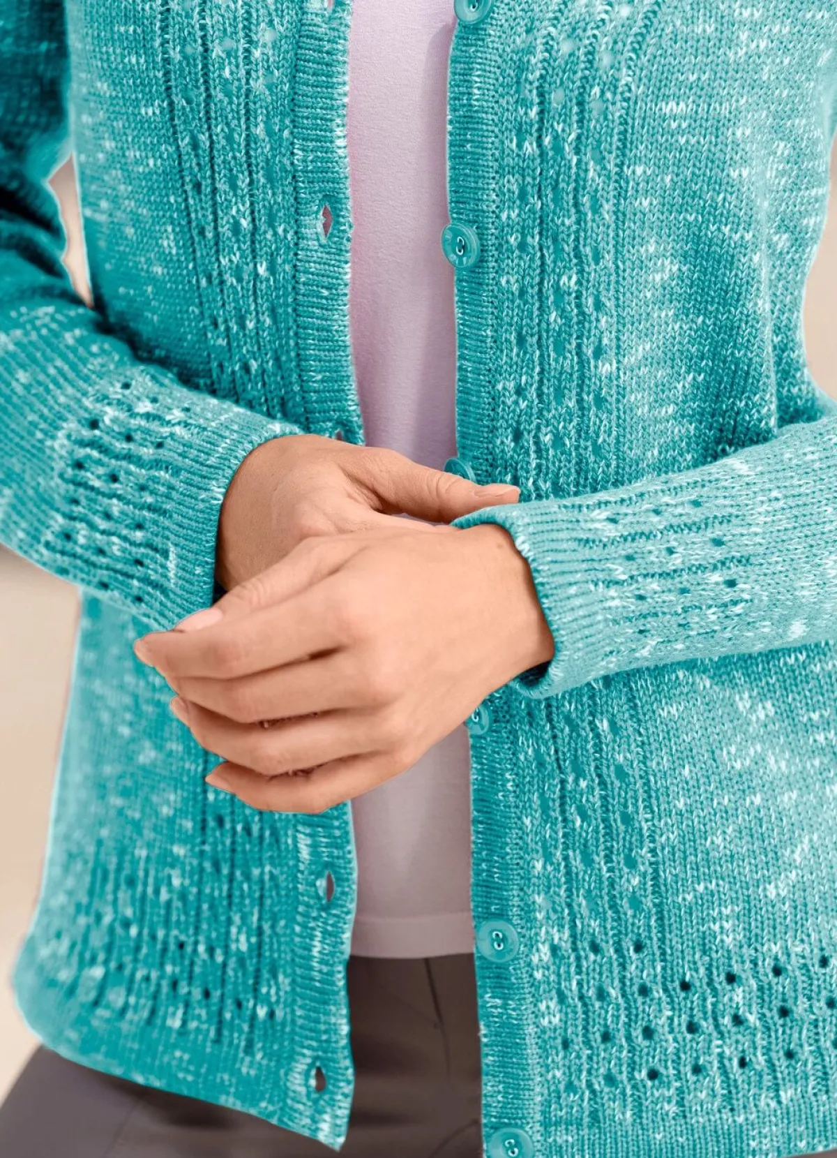 Online BADER Strickjacke aus Melangegarn JADEGRÜN MELIERT