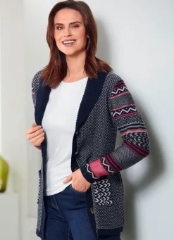 BADER Strickjacke im Mustermix MARINE-ROT-CREME