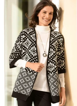 Hot BADER Strickjacke in aufwendigem Rundummuster SCHWARZ-ECRU
