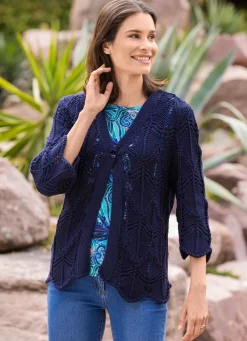 Outlet BADER Strickjacke in effektvoller Häkeloptik MARINE