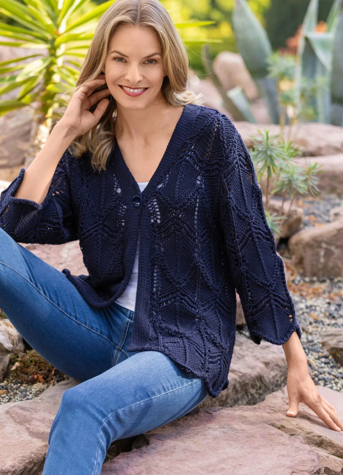 Outlet BADER Strickjacke in effektvoller Häkeloptik MARINE
