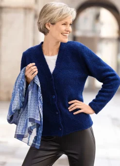 New BADER Strickjacke in flauschiger Boucléqualität NACHTBLAU