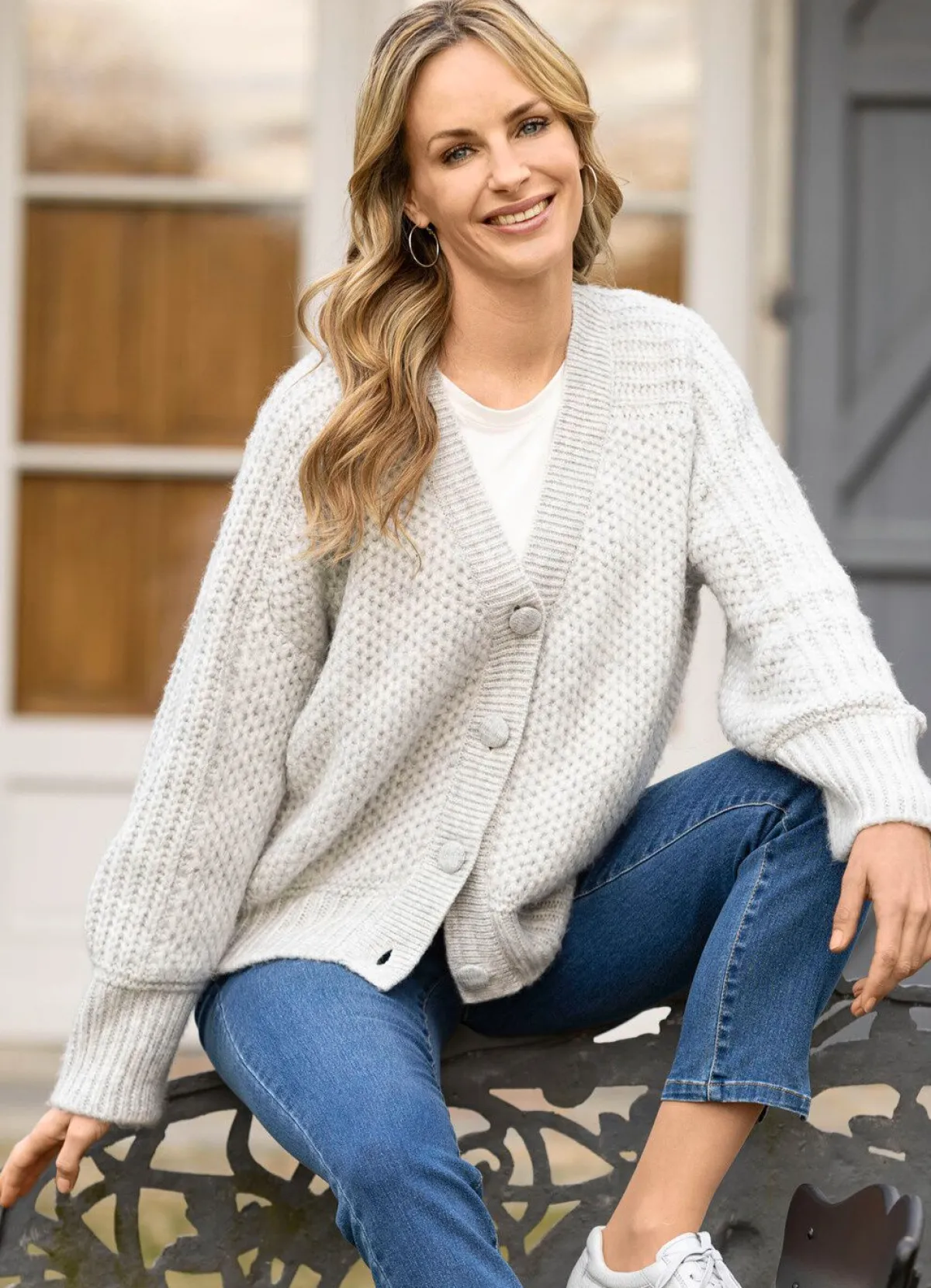 Hot BADER Strickjacke in Grobstrick GRAU MELIERT