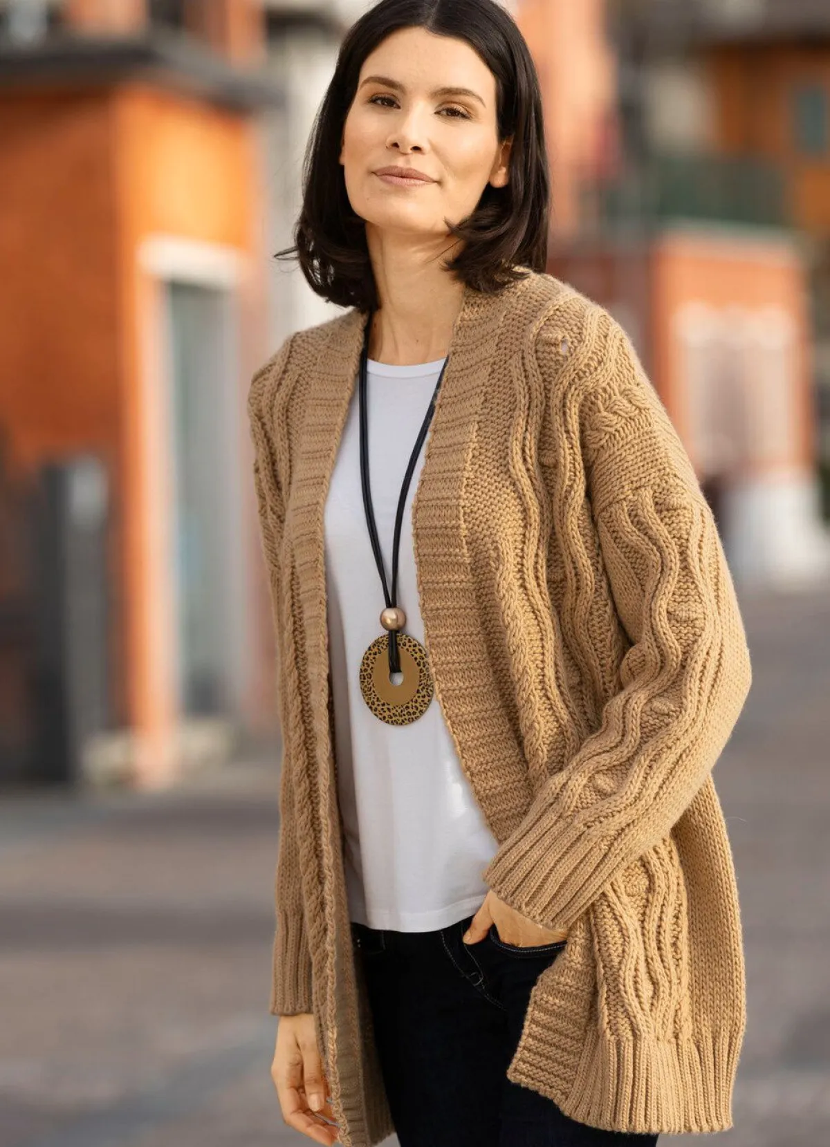 BADER Strickjacke in Grobstrick CAMEL