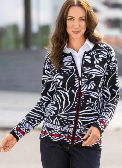 Sale BADER Strickjacke in Jacquard-Dessin SCHWARZ-WEISS-ROT