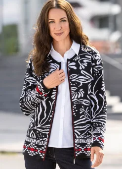 Sale BADER Strickjacke in Jacquard-Dessin SCHWARZ-WEISS-ROT