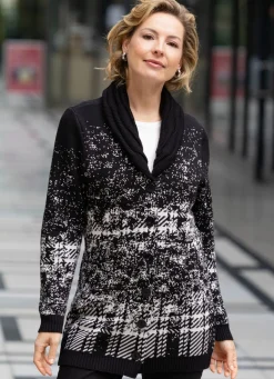 Best BADER Strickjacke in Jacquard-Dessin SCHWARZ-WEISS